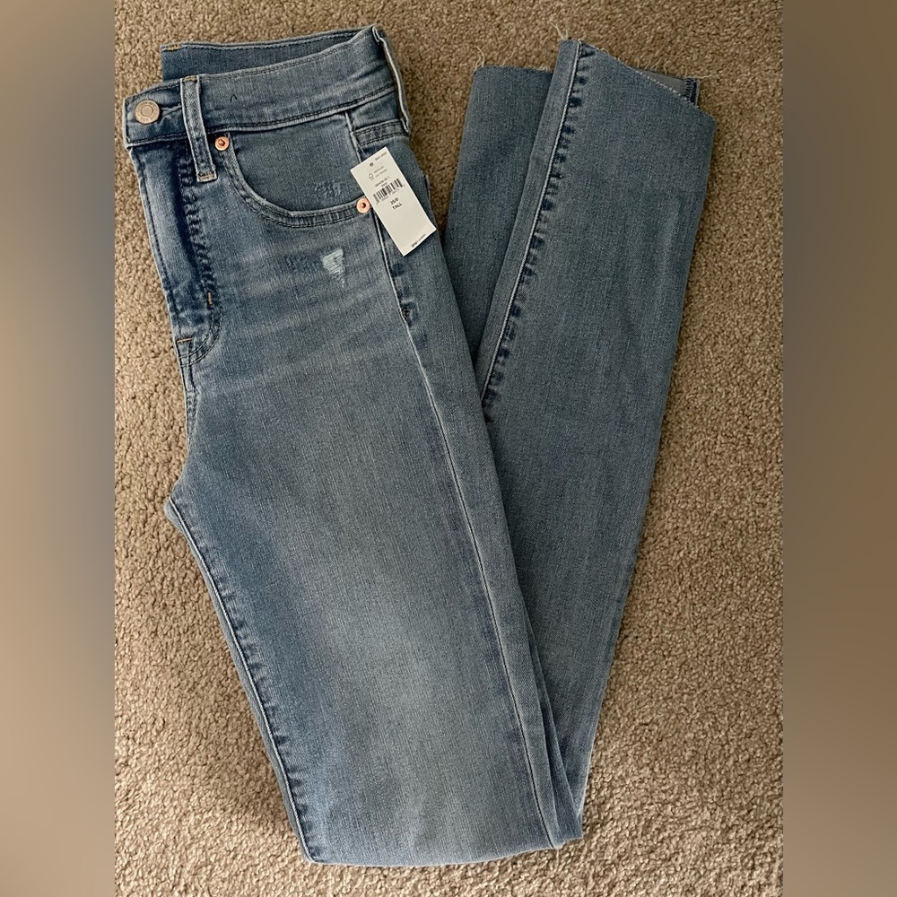 GAP DENIM TRUE SKINNY HIGH RISE Stretch Distressed Jeans Light Wash Sx 0 25 TALL - Picture 3 of 6